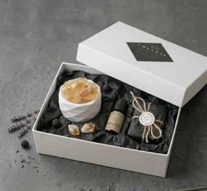 Kristal Sitrin Doğal Taş ve Bergamot Esans Yağ Aromaterapi Set